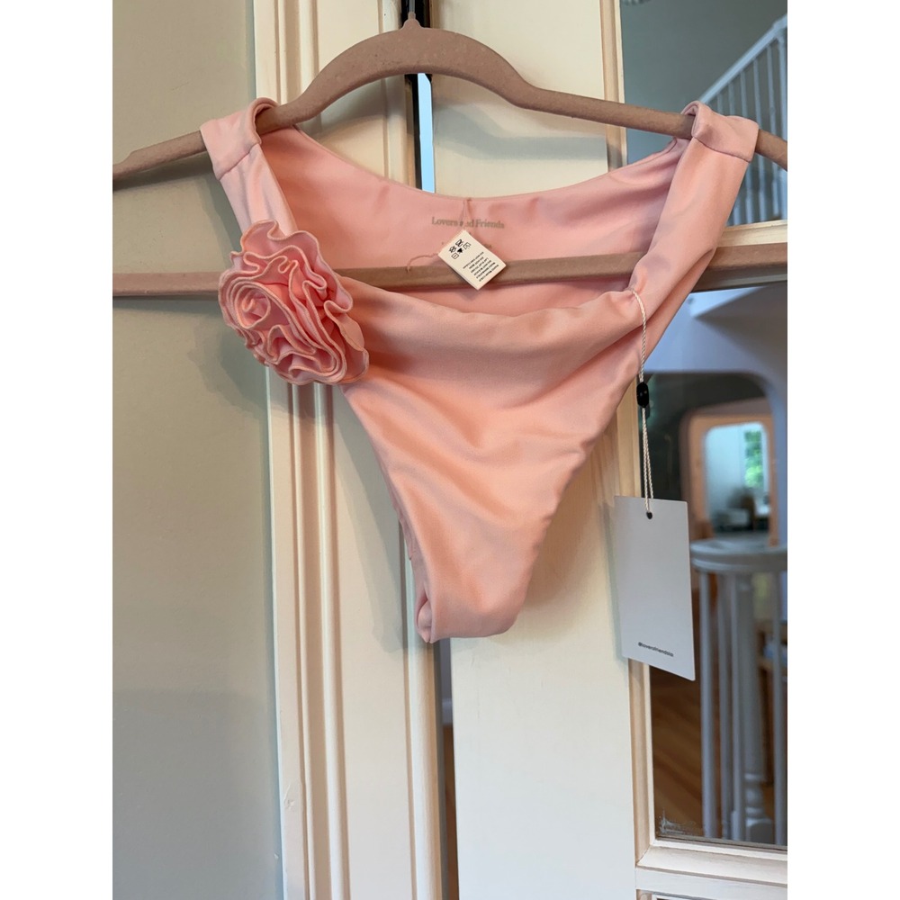 Lovers and Friends Willa Bikini Bottom Pink Rosette Floral High Cut Medium NWT
